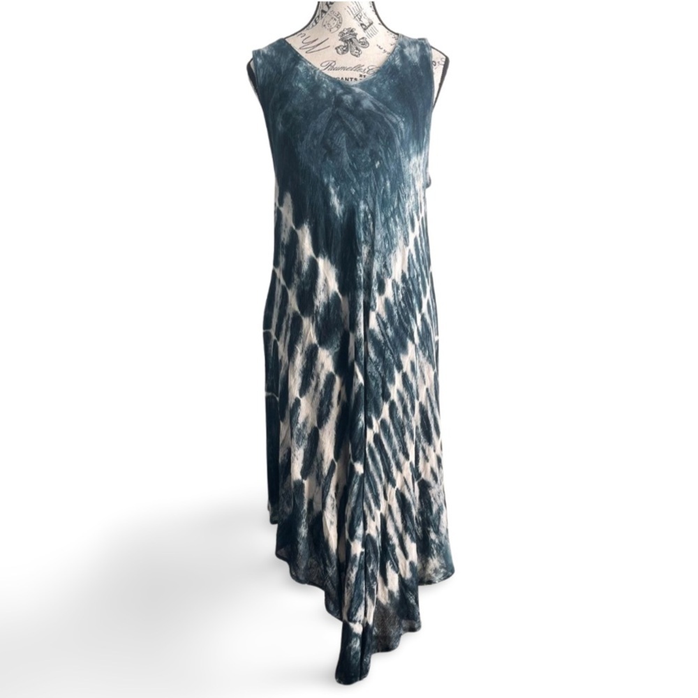 Vintage 90s Grunge Fairy Tie-Dye Dress Teal Blue Asymmetrical Boho Witchy